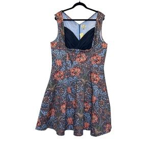 NWT Lindy Bop Ophelia Retro Pin Up Blue Floral Pin Up Swing Rockabilly Dress 4X
